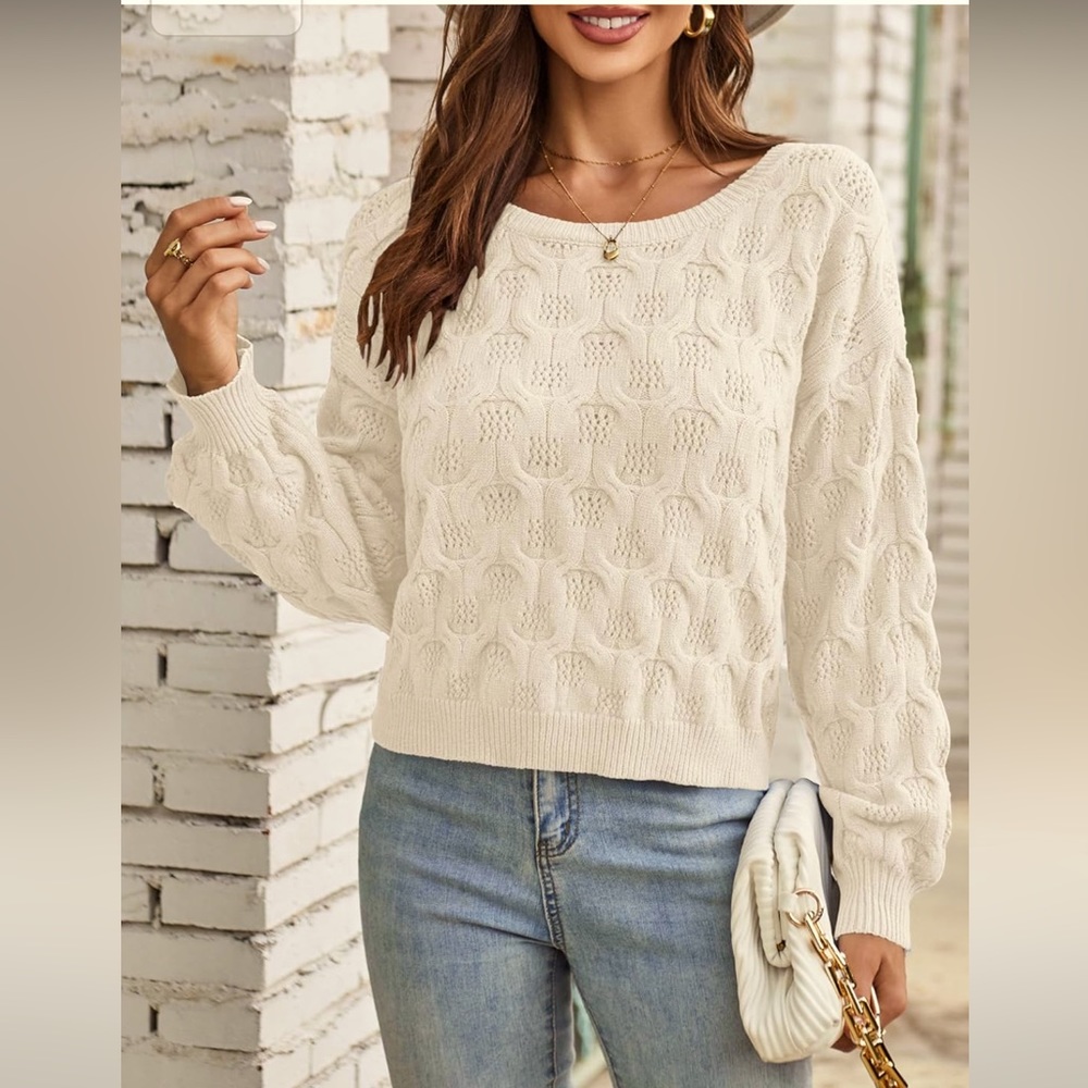 NWT ZAFUL Woman’s Pullover Crochet Cable Knit Cropped Sweater
